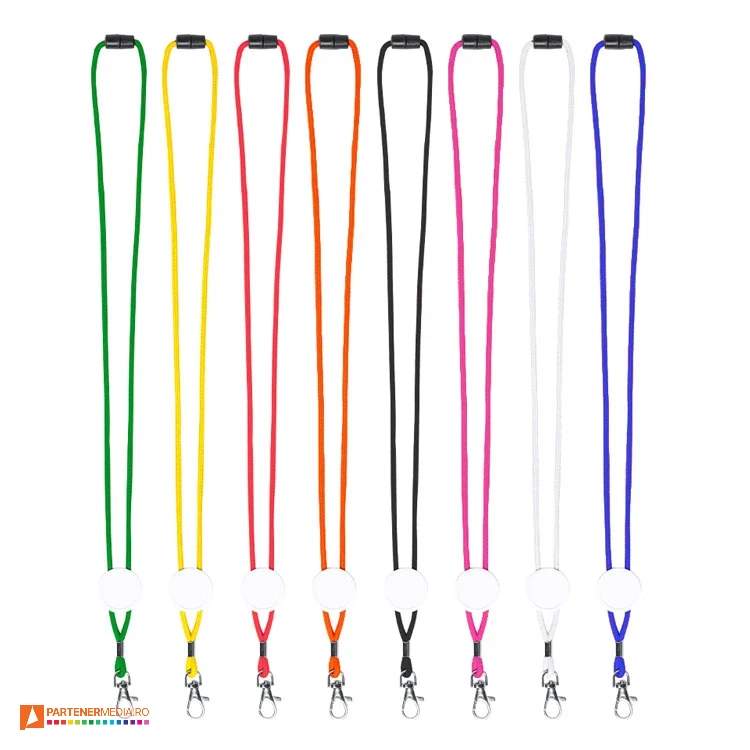 snururi colorate de tip lanyard cu element rotund din plastic 5047 snururi colorate de tip lanyard cu element rotund din plastic 5047 poza 1