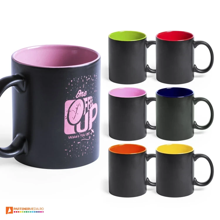 cani negre ceramice cu interior colorat de 350 ml 5290 cani negre ceramice cu interior colorat de 350 ml 5290 poza 1
