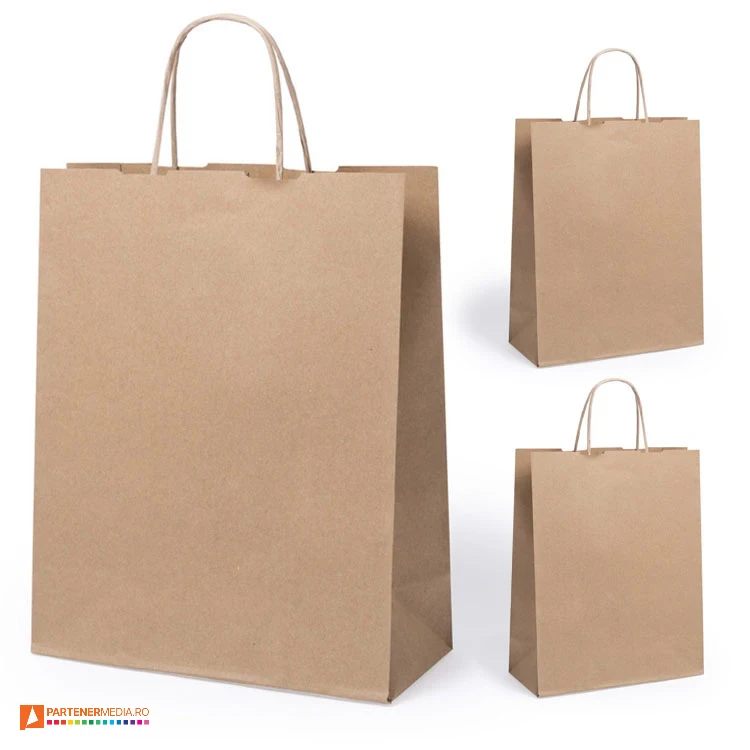 Sacose din hartie reciclata cu rezistenta de pana la 7 KG si design clasic sacose promotionale din hartie kraft cu burduf de 11 cm 5484