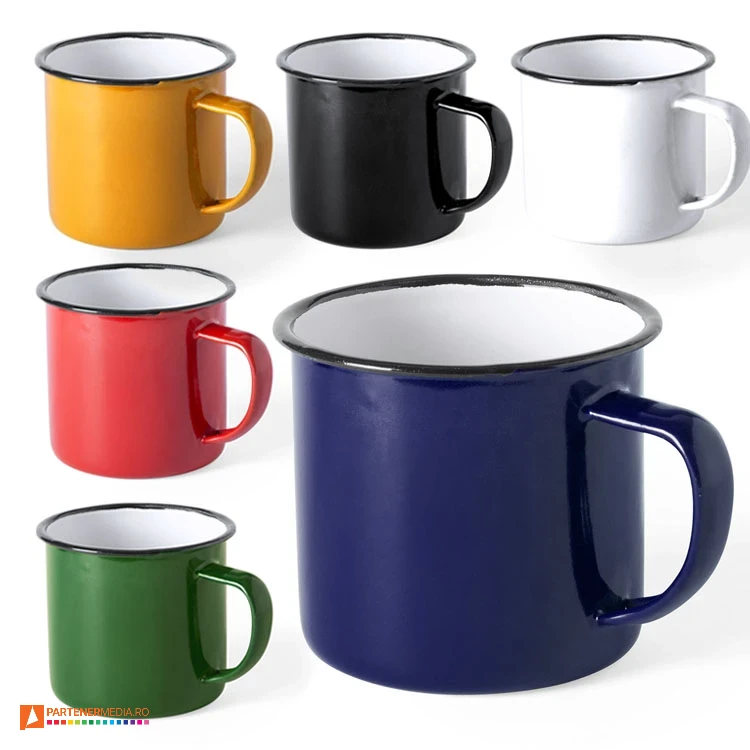 Cani metalice cu capacitate de 380 ml si bordura neagra eleganta cani metalice promotionale colorate cu design vintage 5571