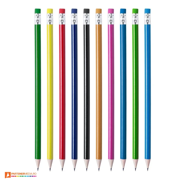 creioane promotionale din lemn cu corp si radiera colorate 5643 creioane promotionale din lemn cu corp si radiera colorate 5643 poza 1