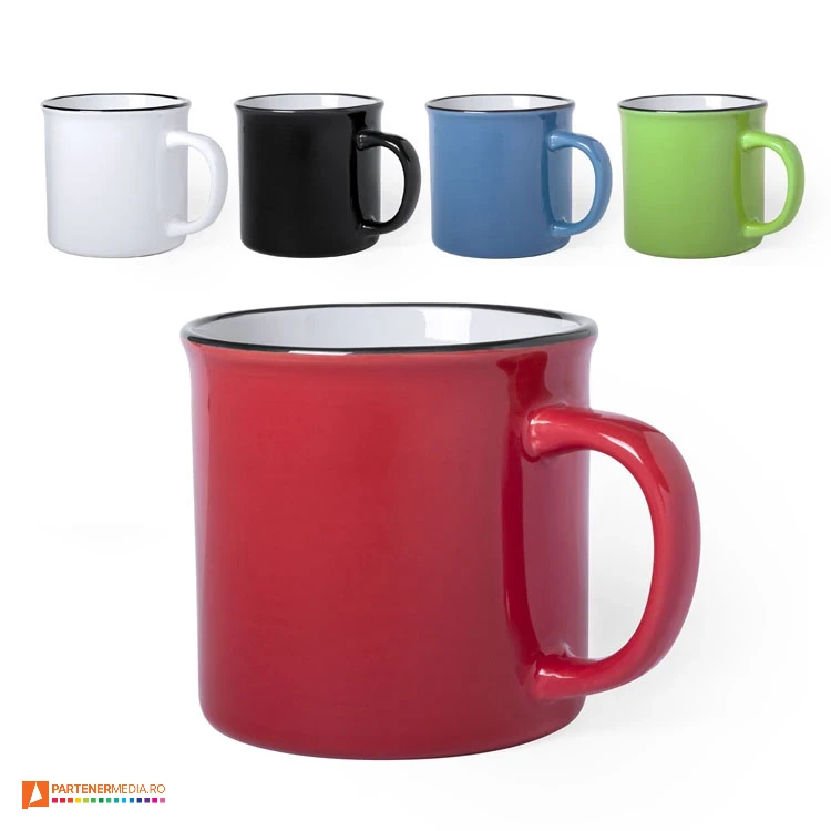 cani ceramice retro cu suprafata colorata si interior alb de 300 ml 5685 cani ceramice retro cu suprafata colorata si interior alb de 300 ml 5685 poza 1