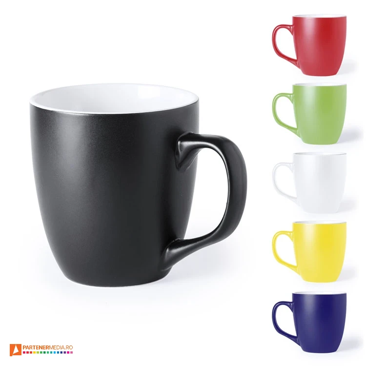 Cani ceramice cu capacitate de 470 ml, cu suprafata colorata si maner rotund cani ceramice cu suprafata mata colorata 5686