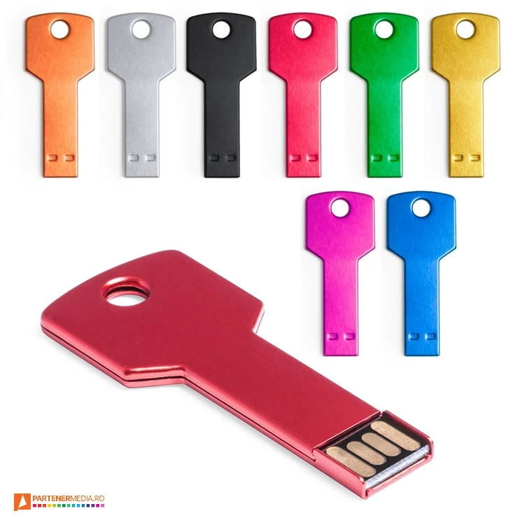 Memory stick-uri USB colorate din aluminiu, cu capacitate de 16 GB si forma de cheie memory stick uri usb metalice de 16 gb cu forma de cheie 5846