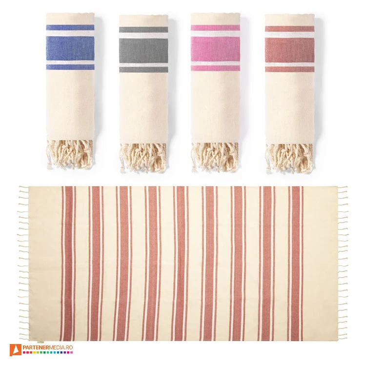 prosoape de plaja bicolore din bumbac organic cu franjuri si design pareo 6427 poza 1