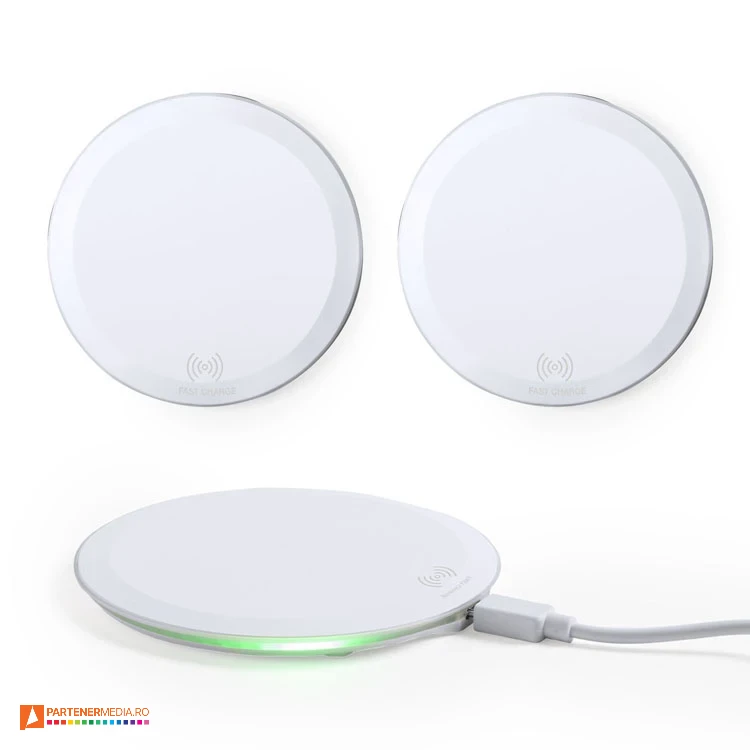 Incarcatoare wireless rotunde, cu putere de 10W si lumina ambientala incarcatoare wireless din plastic cu lumina ambientala 6520