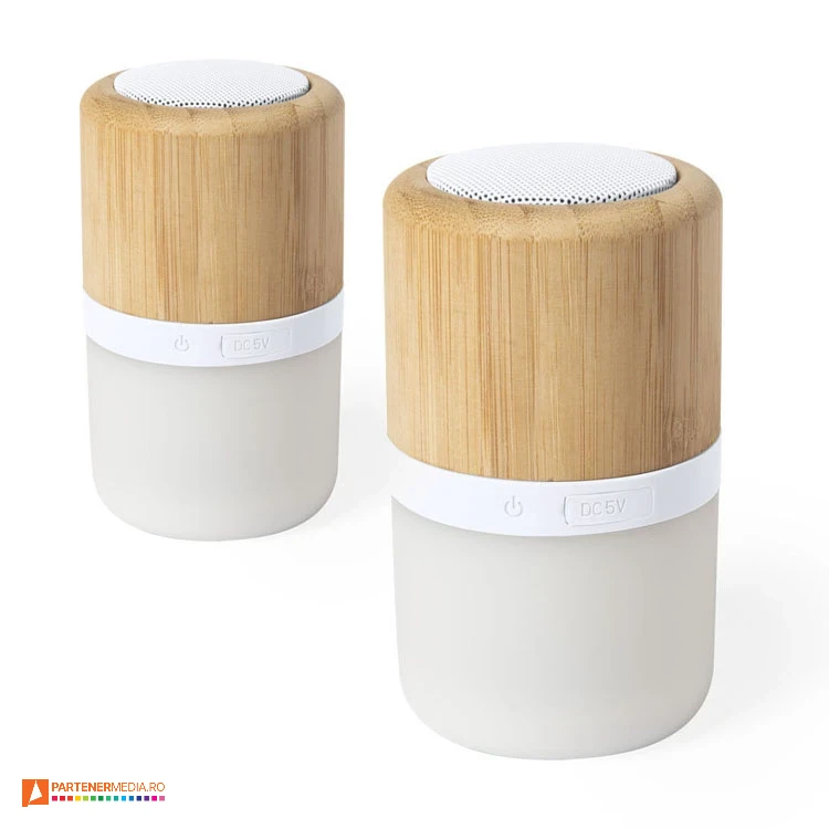 Boxe audio din lemn de bambus si plastic, cu lumina LED ambientala boxe audio portabile cu lumina ambientala led 6528