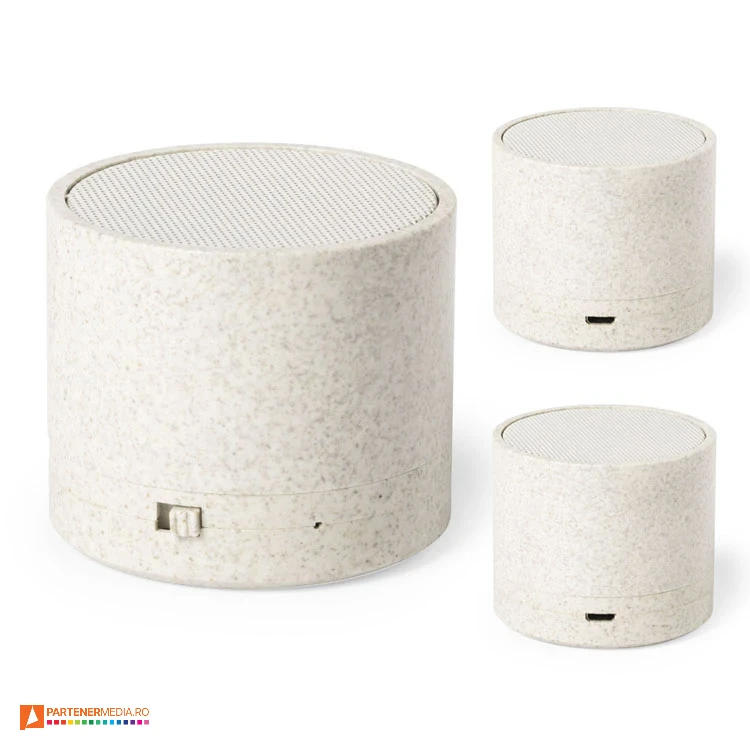 Boxe audio din fibra din paie cu putere de 3W si diametru de 6 cm boxe audio wireless portabile cu conexiune bluetooth 6540
