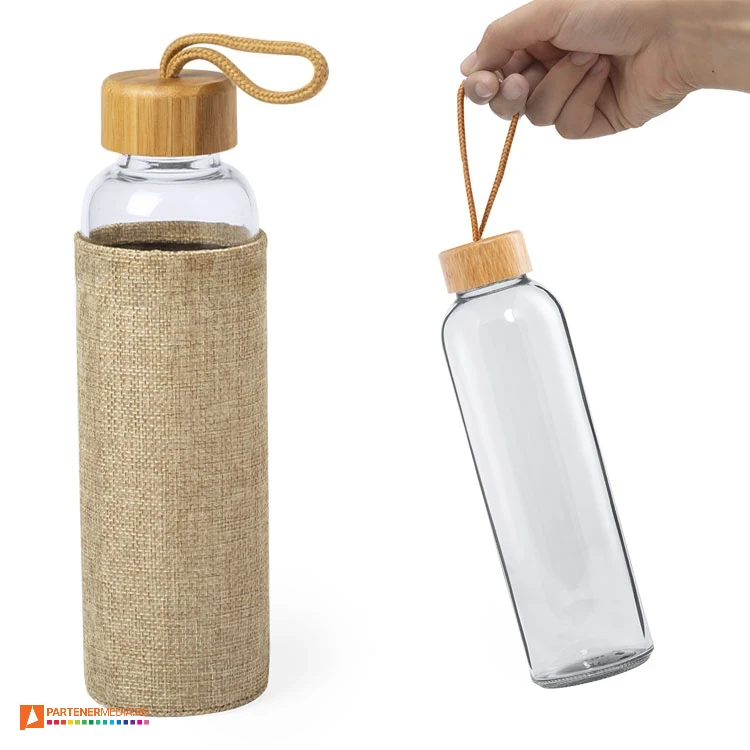sticle transparente de 500 ml cu husa si capac cu snur 6581 sticle transparente de 500 ml cu husa si capac cu snur 6581 poza 1