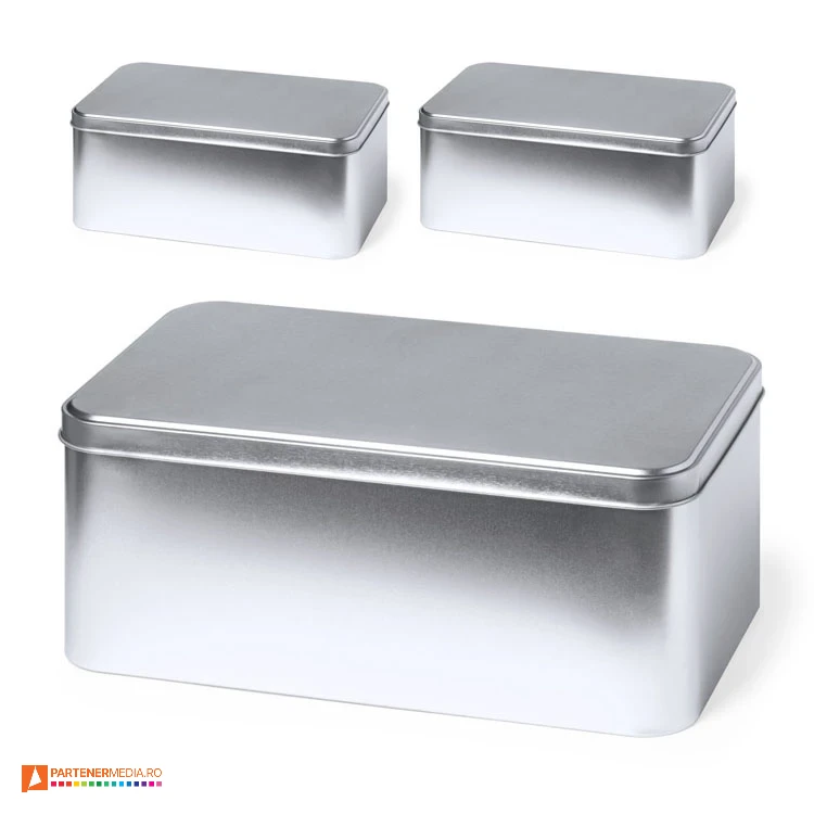 cutii metalice promotionale cu capac si suprafata argintie 6661 cutii metalice promotionale cu capac si suprafata argintie 6661 poza 1