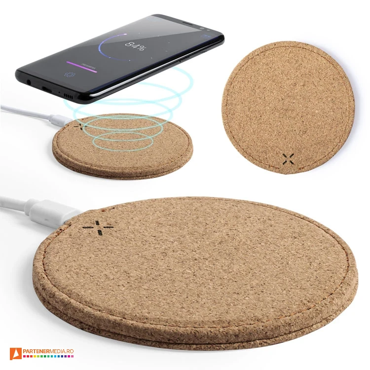 Incarcatoare wireless din pluta cu forma rotunda si diametru de 9.8 cm incarcatoare wireless din pluta cu forma rotunda 6699