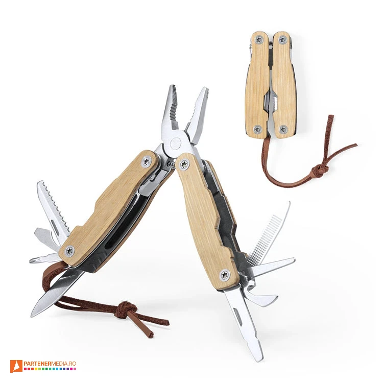Patenti multifunctionali cu 12 accesorii si snur de transport din imitatie de piele patenti promotionali multifunctionali din otel si lemn 6805