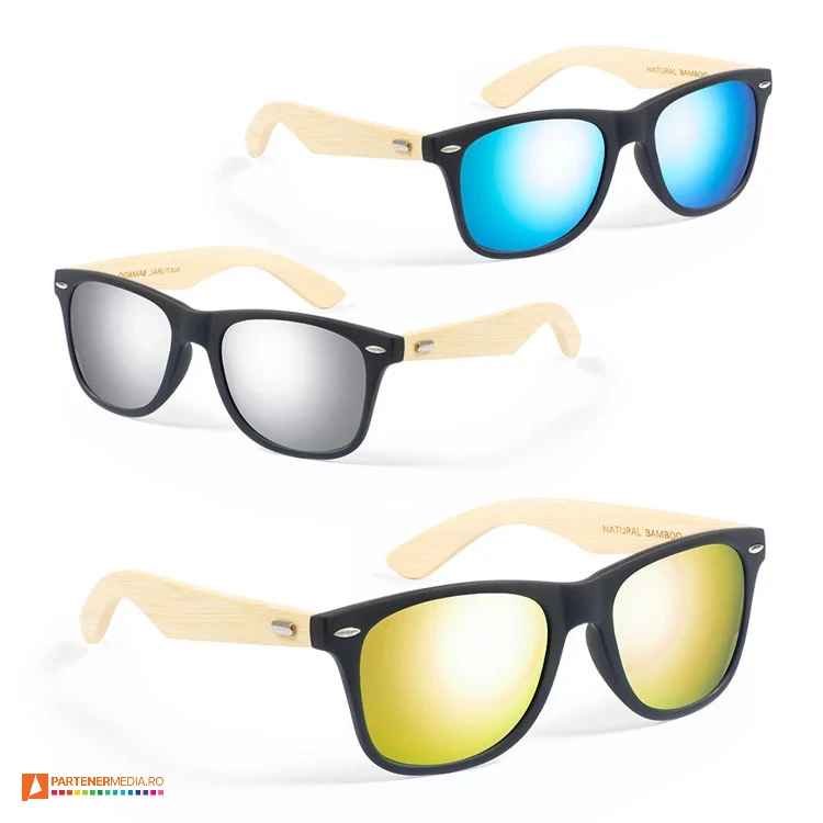 ochelari de soare unisex cu rame din plastic si lemn de bambus 6810 poza 1