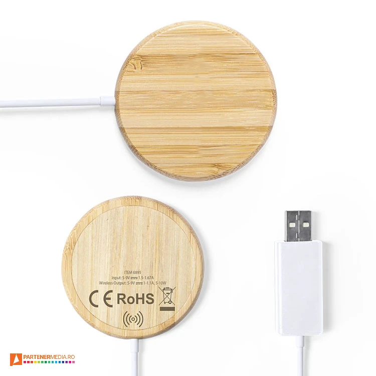 Incarcatoare wireless magnetice din lemn de bambus, cu cablu USB de 1 metru incarcatoare wireless magnetice de 10w din lemn de bambus 6895