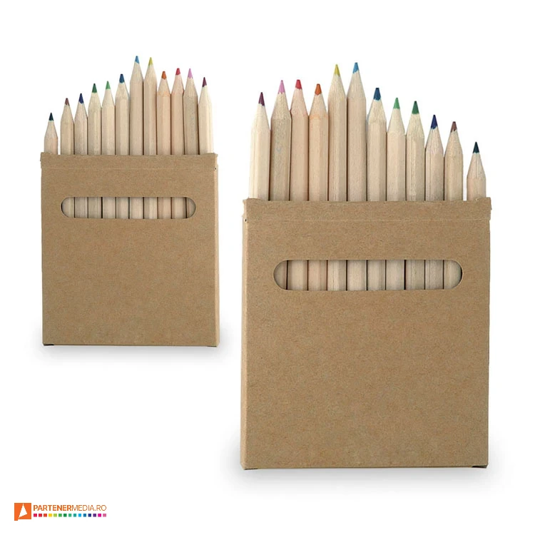 seturi de 12 creioane colorate in cutie din carton kraft 8584 seturi de 12 creioane colorate in cutie din carton kraft 8584 poza 1