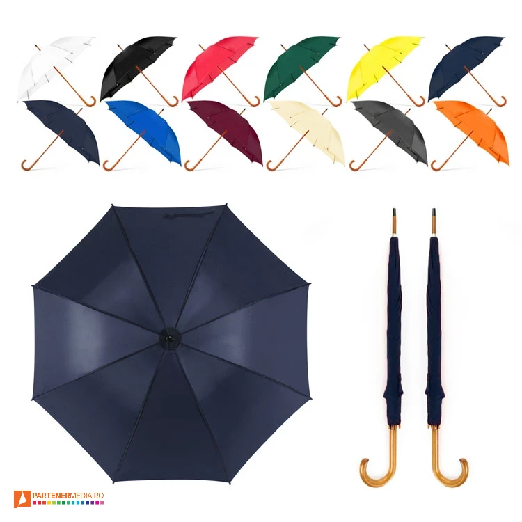 umbrele promotionale colorate cu maner curb din lemn 9215 umbrele promotionale colorate cu maner curb din lemn 9215 poza 1