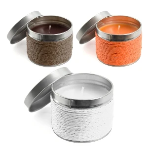 lumanari parfumate cu cutie metalica si fir decorativ colorat 9718