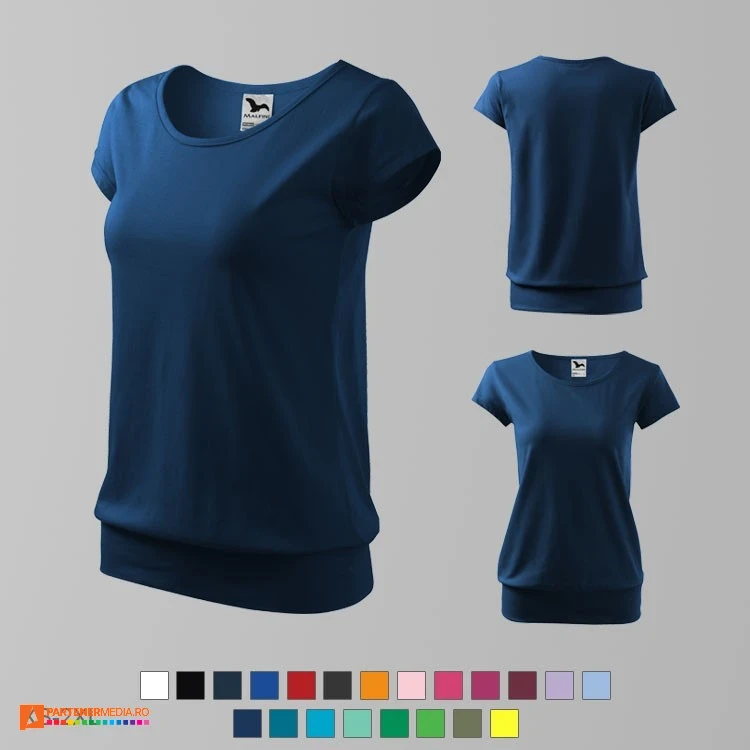tricouri bleumarin de dama din bumbac cu talie lata ad120 poza 5