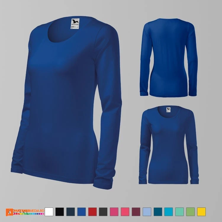 tricouri albastre de dama cu maneci lungi si croiala slim fit ad139 poza 3
