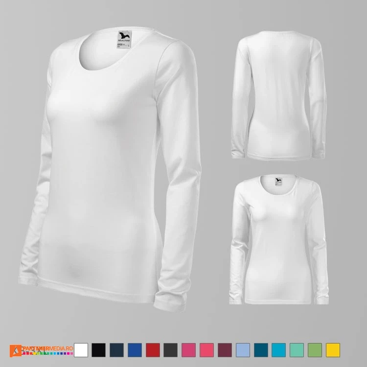 tricouri albe de dama cu maneci lungi si croiala slim fit ad139 poza 2
