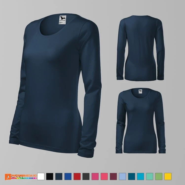 tricouri bleumarin de dama cu maneci lungi si croiala slim fit ad139 poza 5