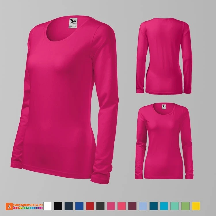 tricouri de dama roz cu maneci lungi si croiala slim fit ad139 poza 11