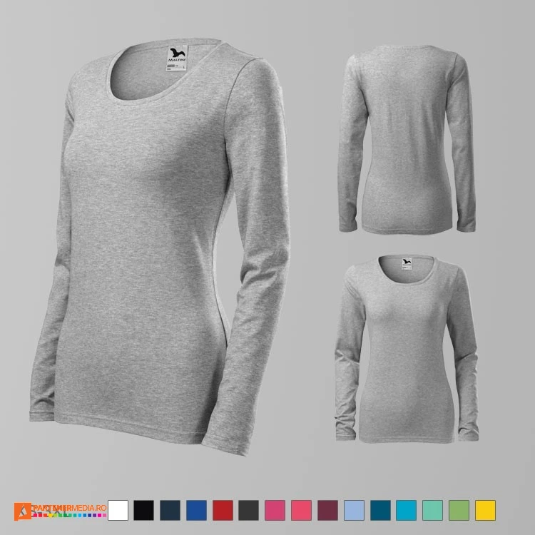 tricouri gri de dama cu maneci lungi si croiala slim fit ad139 poza 7