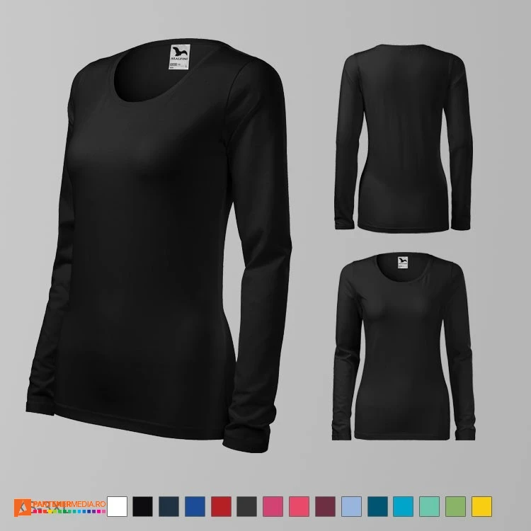 tricouri negre de dama cu maneci lungi si croiala slim fit ad139 poza 8