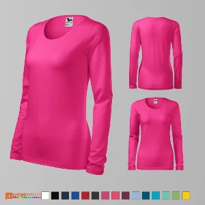 tricouri roz de dama cu maneci lungi si croiala slim fit ad139 poza 10