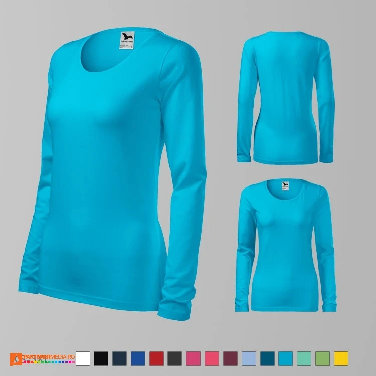 tricouri turquise de dama cu maneci lungi si croiala slim fit ad139 poza 12
