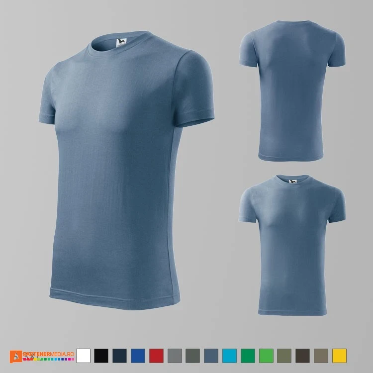 tricouri albastru denim slim fit pentru barbati din bumbac ad143 poza 4
