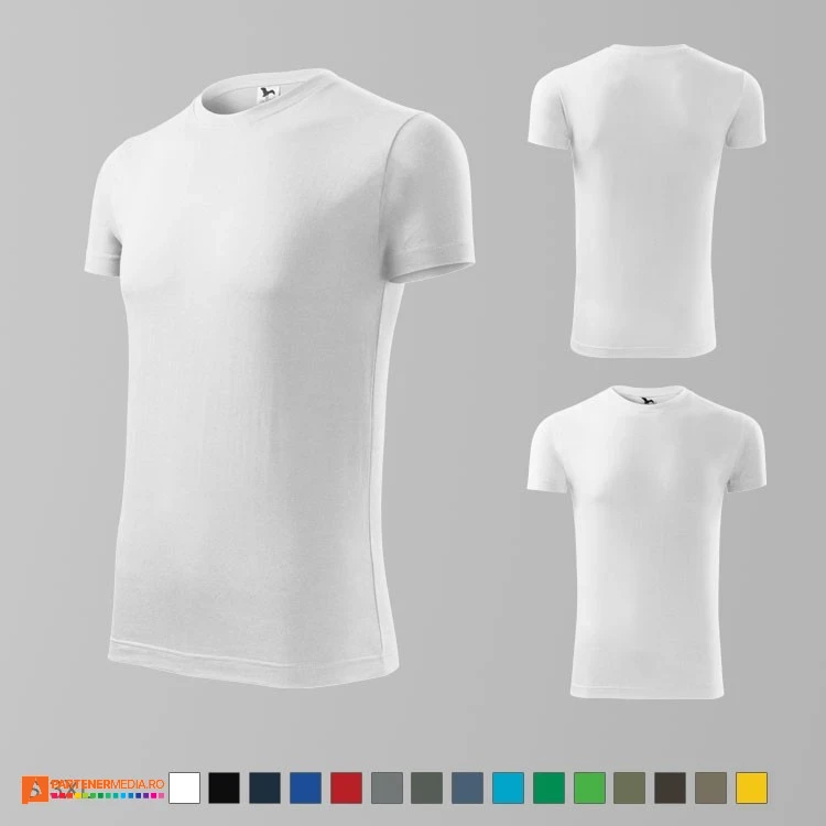 tricouri albe slim fit pentru barbati din bumbac ad143 poza 2