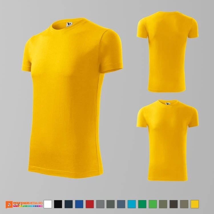 tricouri galbene slim fit pentru barbati din bumbac ad143 poza 6