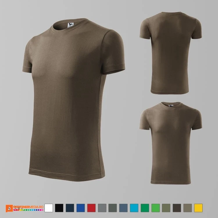 tricouri khaki inchis slim fit pentru barbati din bumbac ad143 poza 11
