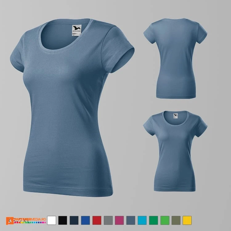 tricouri slim fit albastre pentru dama din bumbac ad161 tricouri slim fit albastre pentru dama din bumbac ad161 poza 4