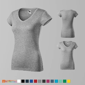 tricouri gri de dama din bumbac cu guler in v ad162 poza 7