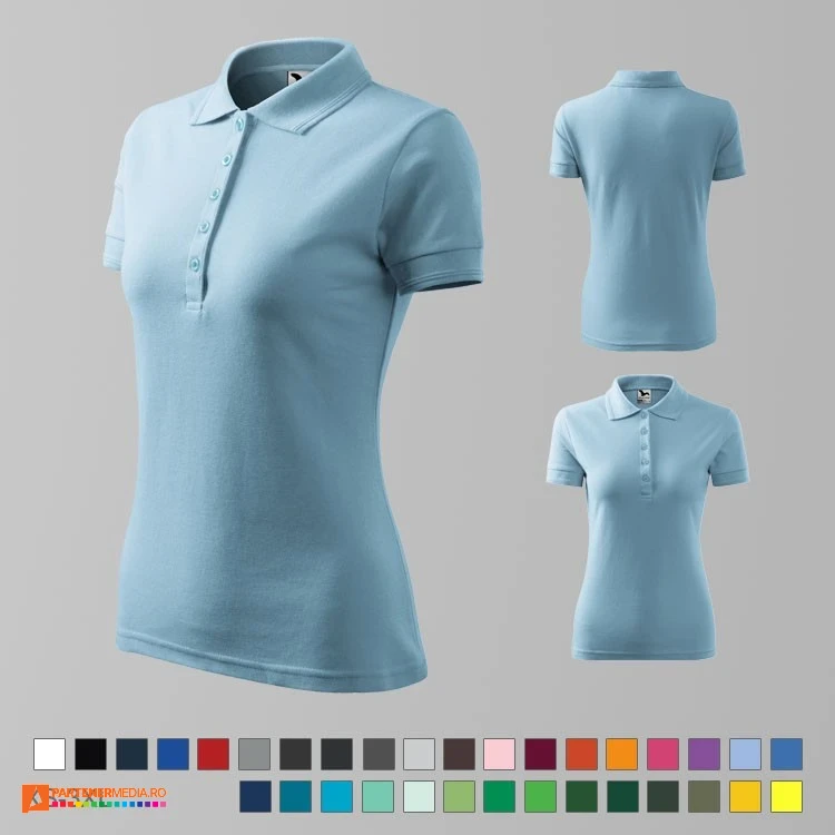 tricouri albastre polo de dama din bumbac si poliester ad210 poza 6