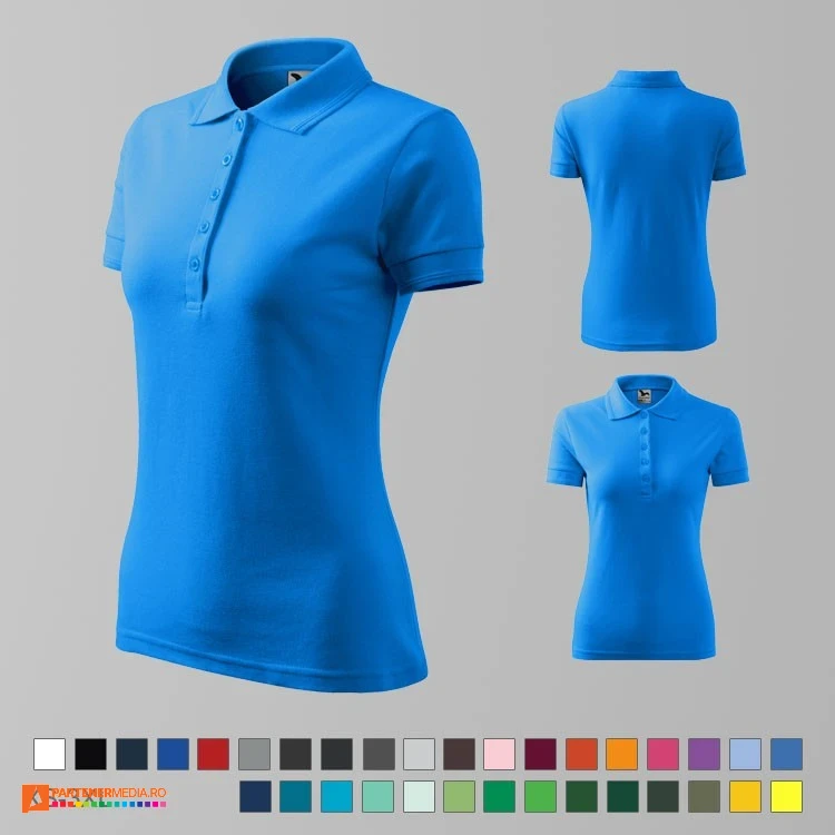 tricouri polo albastru deschis de dama din bumbac si poliester ad210 poza 4