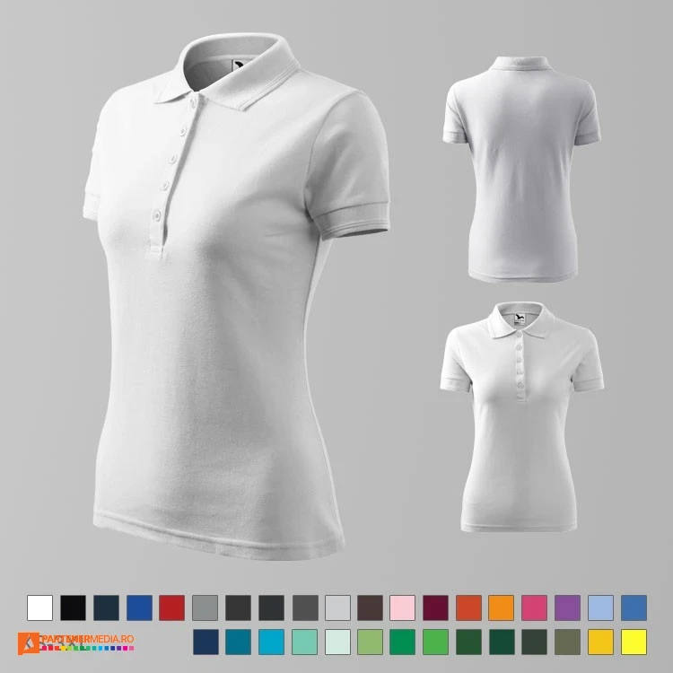 tricouri polo albe de dama din bumbac si poliester ad210 poza 2