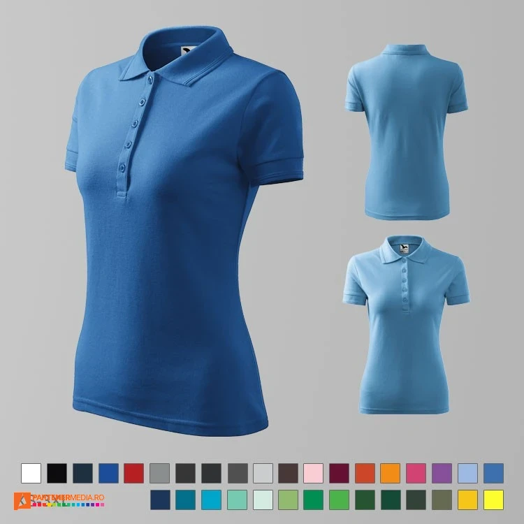 tricouri polo bleu de dama din bumbac si poliester ad210 poza 5