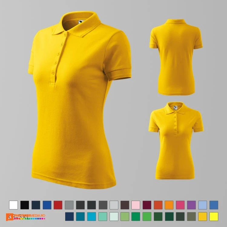 tricouri polo de dama galbene din bumbac si poliester ad210 poza 9