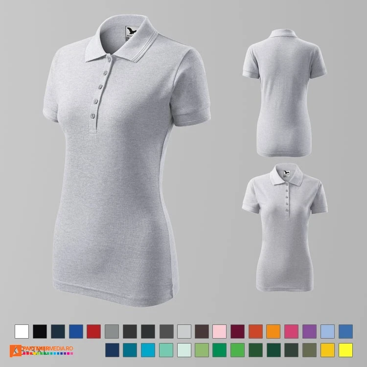 tricouri polo de dama gri deschis din bumbac si poliester ad210 poza 12