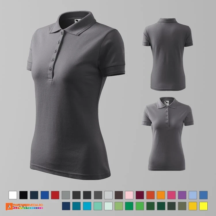 tricouri polo de dama gri inchis din bumbac si poliester ad210 poza 13