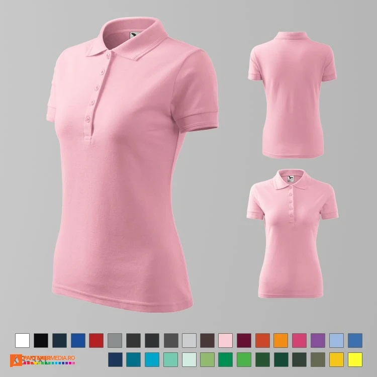 tricouri polo de dama roz deschis din bumbac si poliester ad210 poza 25