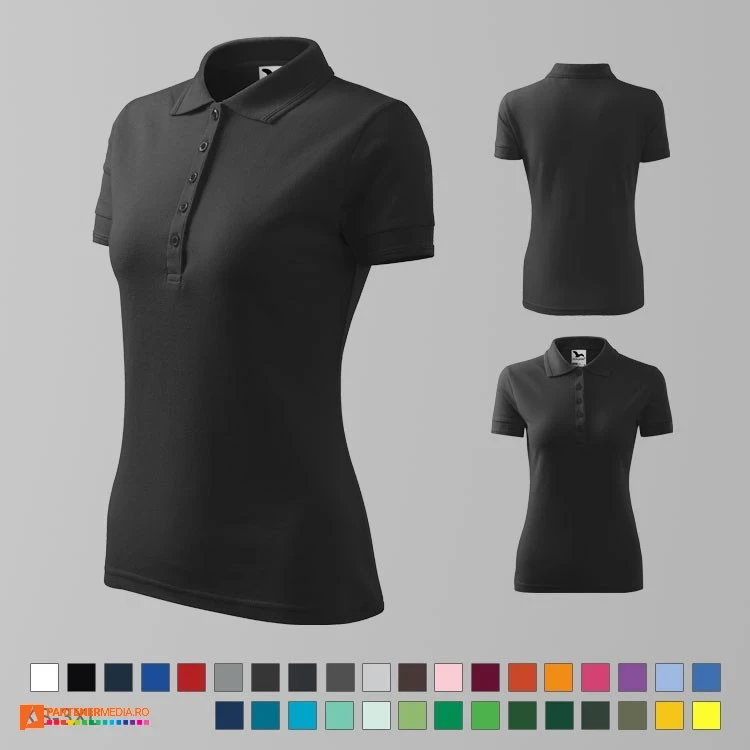 tricouri polo gri inchis de dama din bumbac si poliester ad210 poza 14
