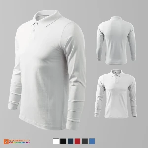 tricouri polo albe barbatesti din bumbac cu maneci lungi ad211 poza 2