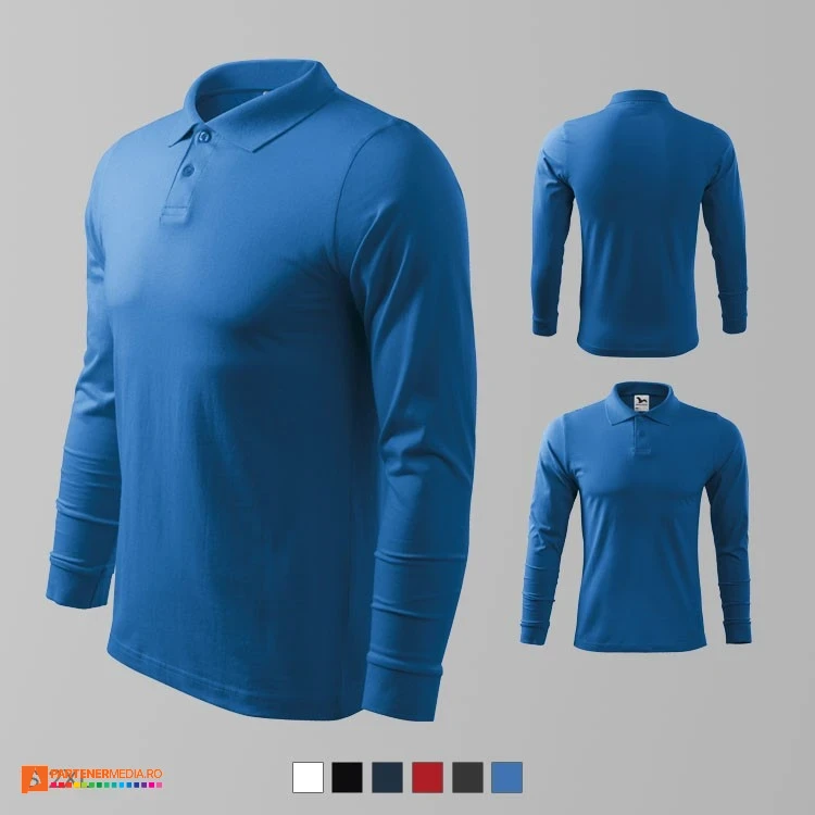 tricouri polo barbatesti albastre din bumbac cu maneci lungi ad211 poza 3