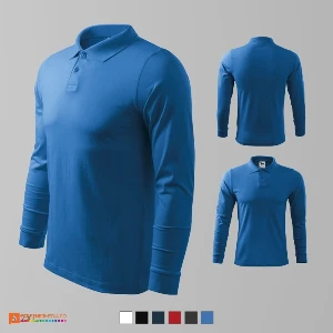 tricouri polo barbatesti albastre din bumbac cu maneci lungi ad211 poza 3