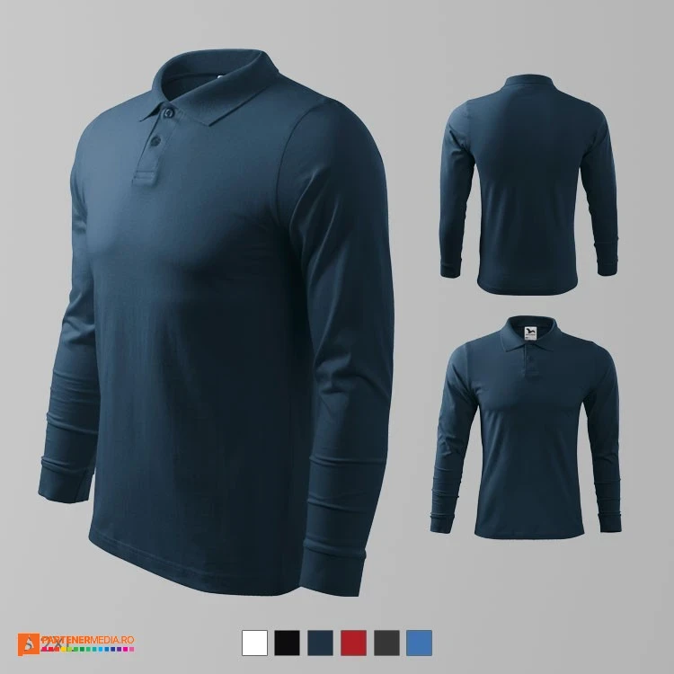 tricouri polo barbatesti bleumarin din bumbac cu maneci lungi ad211 poza 4