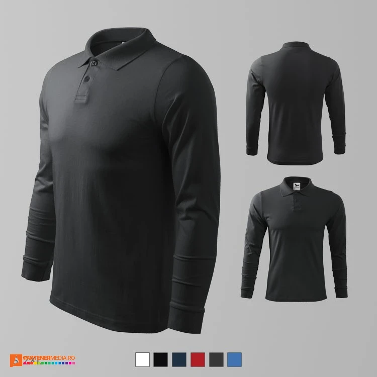 tricouri polo barbatesti gri din bumbac cu maneci lungi ad211 poza 5